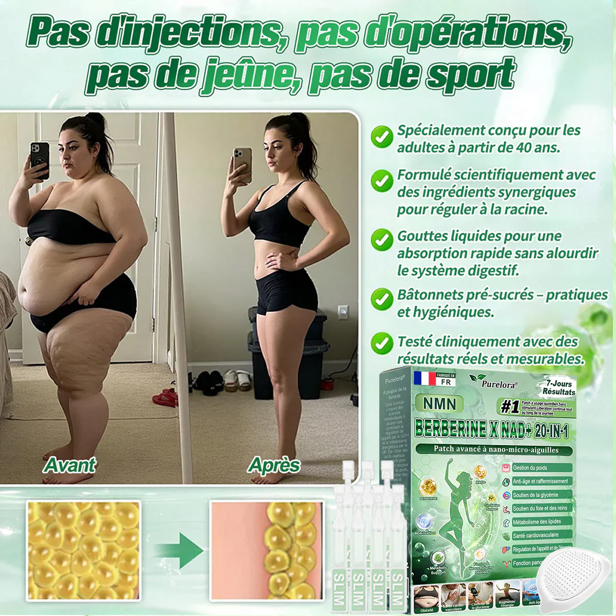 Pharmacie Officielle 🇫🇷🏥 | Purelora® Berbérine 20-en-1 – Sérum Minceur & Bien-être + Patch Nano Microneedle (1 fois par jour, résultats visibles en 7 jours) ✅ Obésité, Diabète, Apnée du sommeil, Problèmes articulaires - Image 5