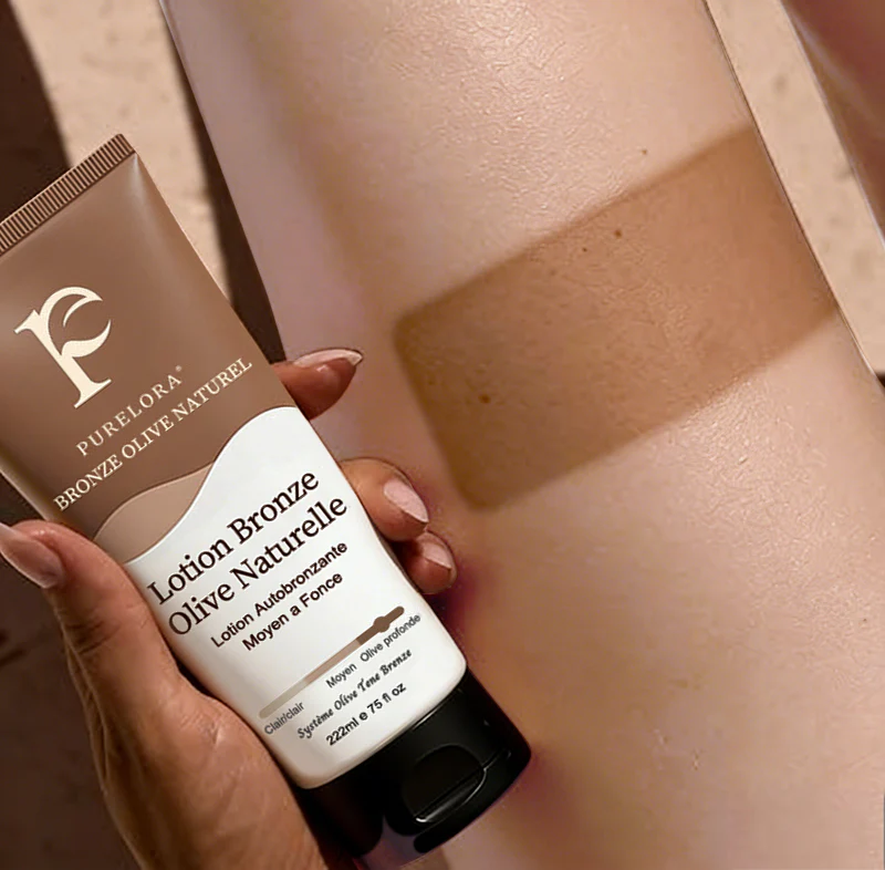 🇫🇷Purelora® Natural Olive Bronze Self Tanner Lotion Corps – Éclat progressif sans soleil, application uniforme, sans sous-ton orangé, hydratation intense, végan et cruelty-free - Image 4